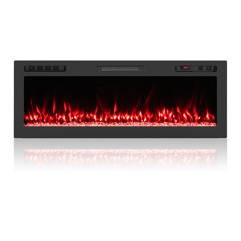 Costway - Smart WiFi Electric Fireplace Wall Mounted & Recessed 750W/1500W Heater-50 Inch