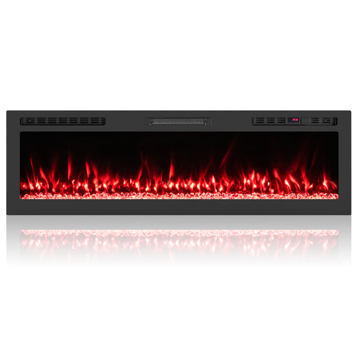 Costway - Smart WiFi Electric Fireplace Wall Mounted & Recessed 750W/1500W Heater-60 Inch