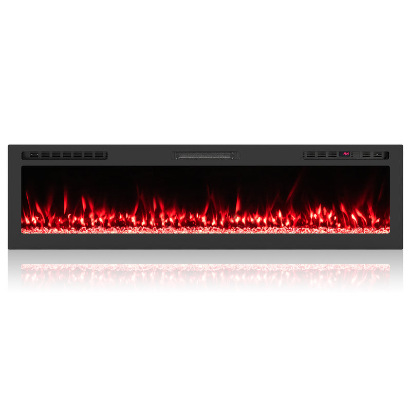 Costway - Smart WiFi Electric Fireplace Wall Mounted & Recessed 750W/1500W Heater-68 Inch