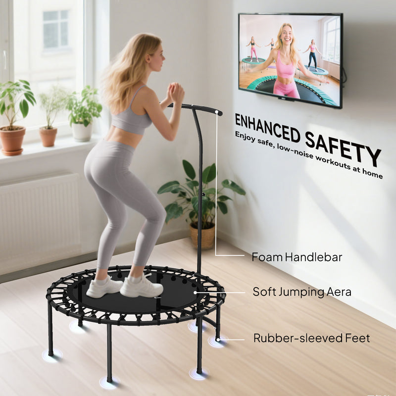 Soozier 40" Rebounder Trampoline ,Mini Trampoline Indoor with Adjustable Handle, Quiet and Safe Bungee Rebounder,Black