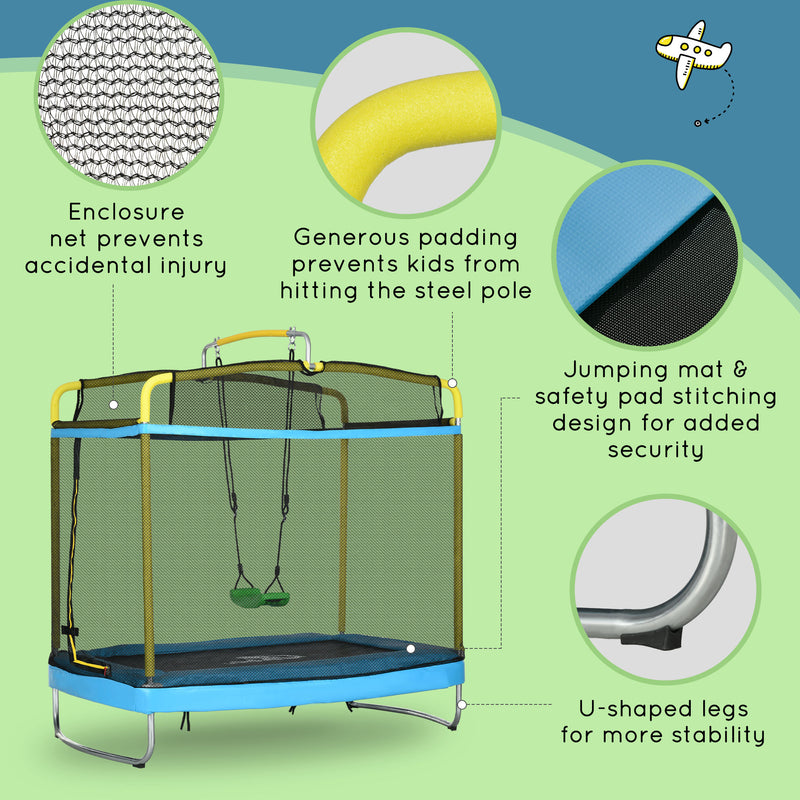 Qaba 6.9FT Kids Trampoline with Safety Net, Gymnastics Bar, Swing, Toddler Trampoline for 3-6 Years Old Outdoor