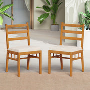 Costway - Solid Acacia Wood Patio Chair Set of 2 Armless Chair-White