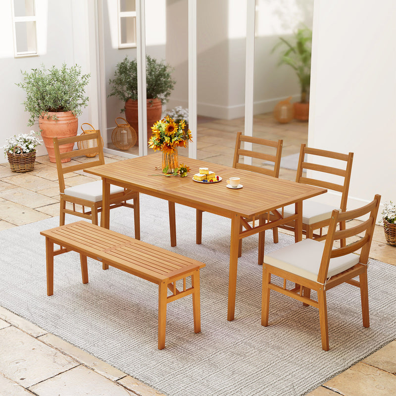 Costway - Solid Acacia Wood Patio Chair Set of 2 Armless Chair-White