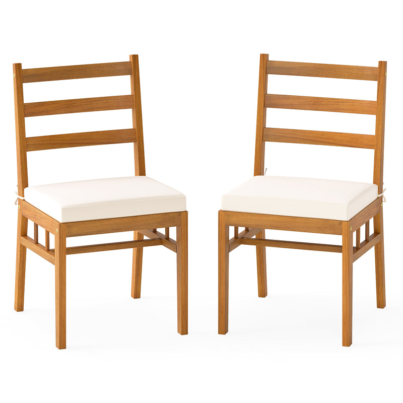 Costway - Solid Acacia Wood Patio Chair Set of 2 Armless Chair-White