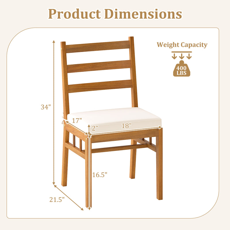 Costway - Solid Acacia Wood Patio Chair Set of 2 Armless Chair-White