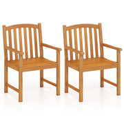 Costway - Solid Acacia Wood Patio Chairs Set of 2 with Slatted Seat and Inclined Backrest for Porch