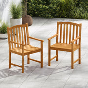 Costway - Solid Acacia Wood Patio Chairs Set of 2 with Slatted Seat and Inclined Backrest for Porch