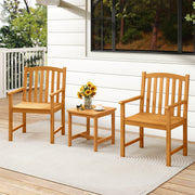 Costway - Solid Acacia Wood Patio Chairs Set of 2 with Slatted Seat and Inclined Backrest for Porch