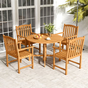Costway - Solid Acacia Wood Patio Chairs Set of 2 with Slatted Seat and Inclined Backrest for Porch