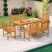 Costway - Solid Acacia Wood Patio Chairs Set of 2 with Slatted Seat and Inclined Backrest for Porch