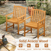 Costway - Solid Acacia Wood Patio Chairs Set of 2 with Slatted Seat and Inclined Backrest for Porch