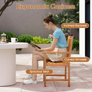 Costway - Solid Acacia Wood Patio Chairs Set of 2 with Slatted Seat and Inclined Backrest for Porch
