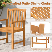 Costway - Solid Acacia Wood Patio Chairs Set of 2 with Slatted Seat and Inclined Backrest for Porch