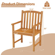 Costway - Solid Acacia Wood Patio Chairs Set of 2 with Slatted Seat and Inclined Backrest for Porch