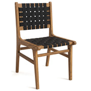 Costway - Solid Teak Hand-Woven Strap Outdoor Dining Chair with Flex Support for Deck Garden