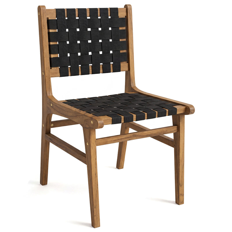 Costway - Solid Teak Hand-Woven Strap Outdoor Dining Chair with Flex Support for Deck Garden