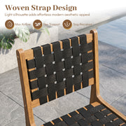 Costway - Solid Teak Hand-Woven Strap Outdoor Dining Chair with Flex Support for Deck Garden