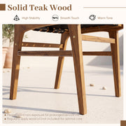 Costway - Solid Teak Hand-Woven Strap Outdoor Dining Chair with Flex Support for Deck Garden