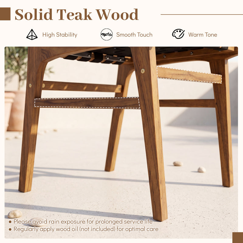 Costway - Solid Teak Hand-Woven Strap Outdoor Dining Chair with Flex Support for Deck Garden