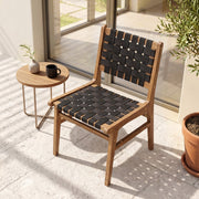 Costway - Solid Teak Hand-Woven Strap Outdoor Dining Chair with Flex Support for Deck Garden
