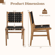 Costway - Solid Teak Hand-Woven Strap Outdoor Dining Chair with Flex Support for Deck Garden