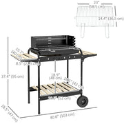 Outsunny - Charcoal Barbecue Grill with Adjustable Grill Height, Portable BBQ Trolley with Ash Catcher and Wheels, Black