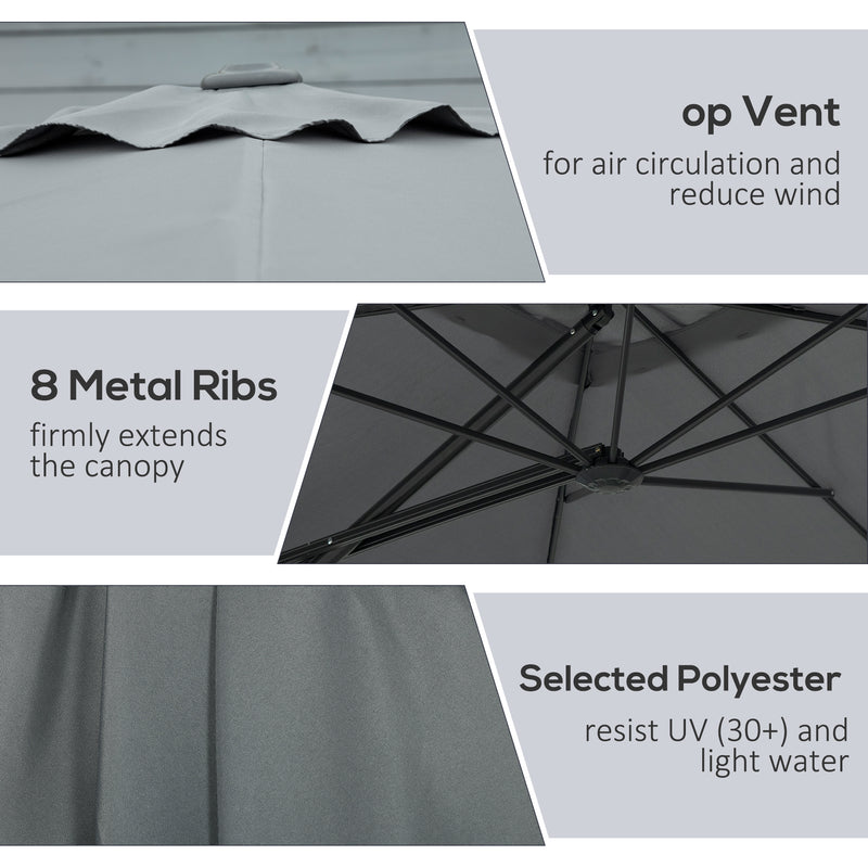 8FT Cantilever Patio Umbrella, Offset Patio Umbrella with Cross Base for Deck, Backyard, Pool and Garden, Hanging Umbrellas, Switch with a Wrench, Dark Gray