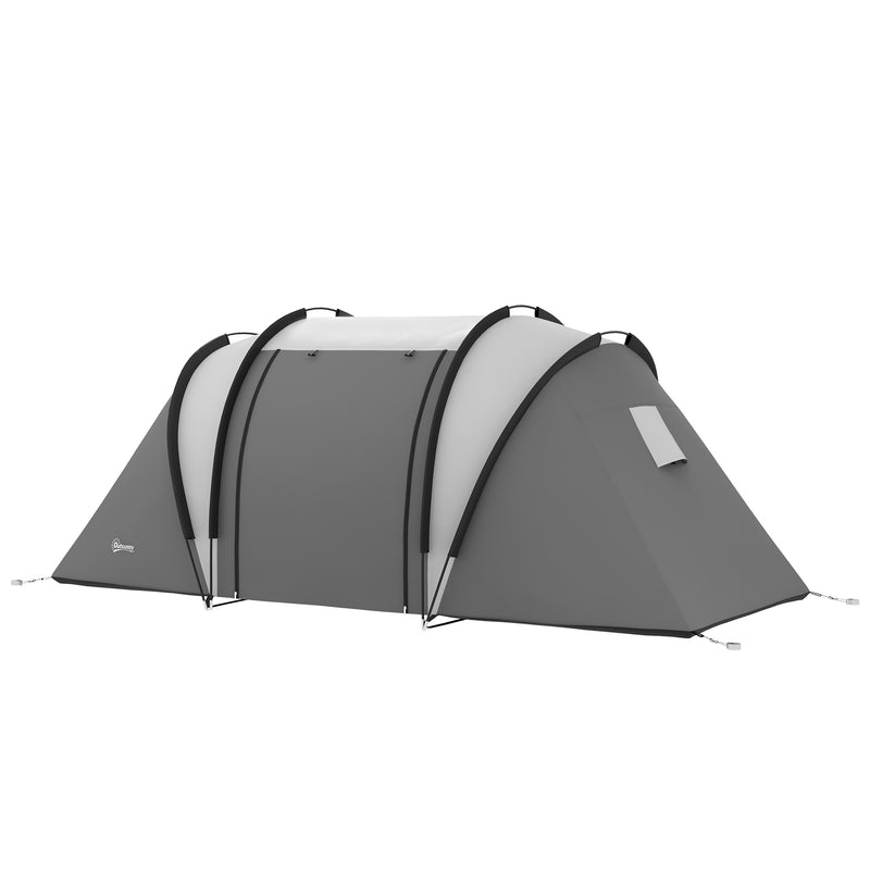 Outsunny - Camping Tent with 2 Bedrooms and Living Area, 3000mm Waterproof Family Tent, for Fishing Hiking Festival, Grey