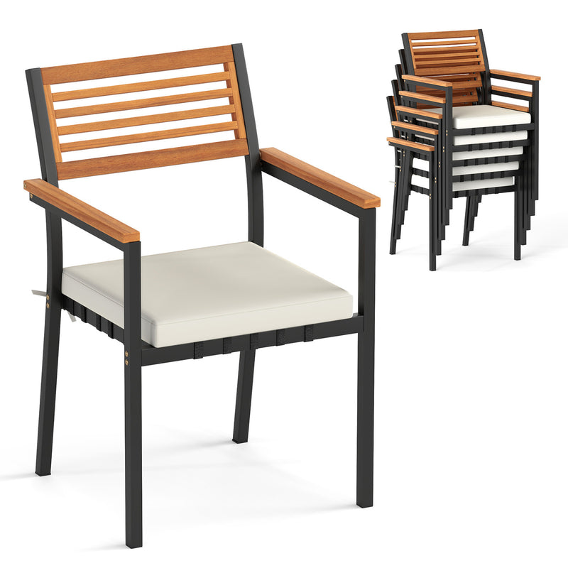 Costway - Stackable Patio Dining Chairs Set of 6 with Cushions
