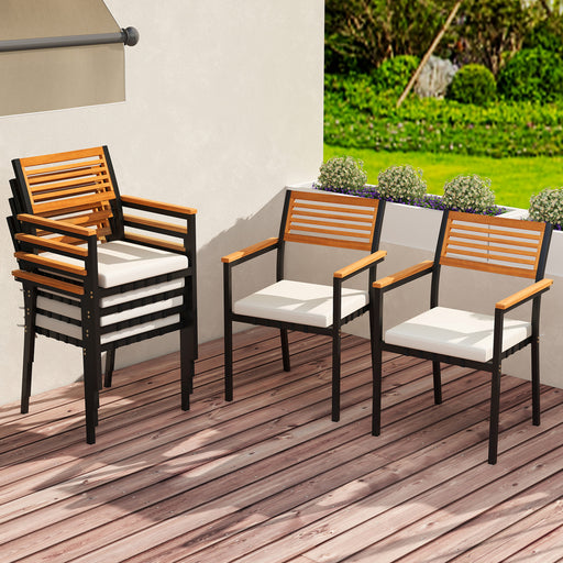Costway - Stackable Patio Dining Chairs Set of 6 with Cushions