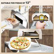 Outsunny - Outdoor Pizza Oven, Portable Wood Pellet Pizza Oven with Pizza Stone and Peel, Foldable Legs, Chimney