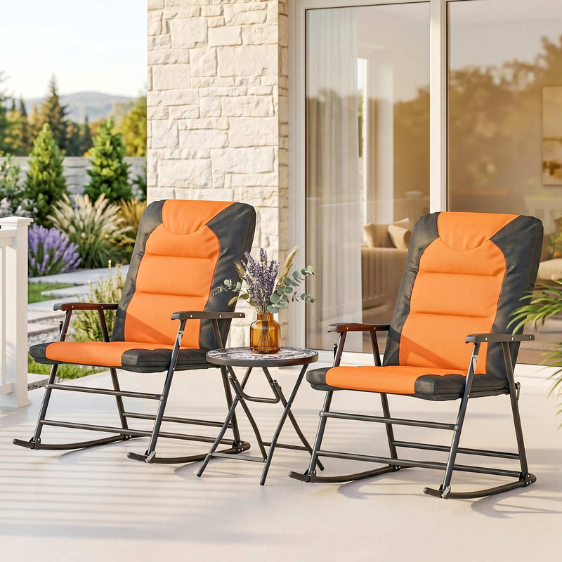 Outsunny - 3-Piece Outdoor Foldable Rocking Chair Set, Orange