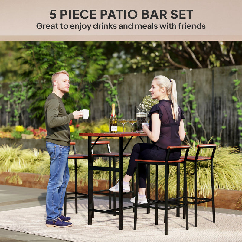 Outsunny - 5 Piece Patio Bar Set with 47" Bar Height Table and 4 Bar Stools, for Backyard, Balcony, Porch, Pool, Lawn, Brown