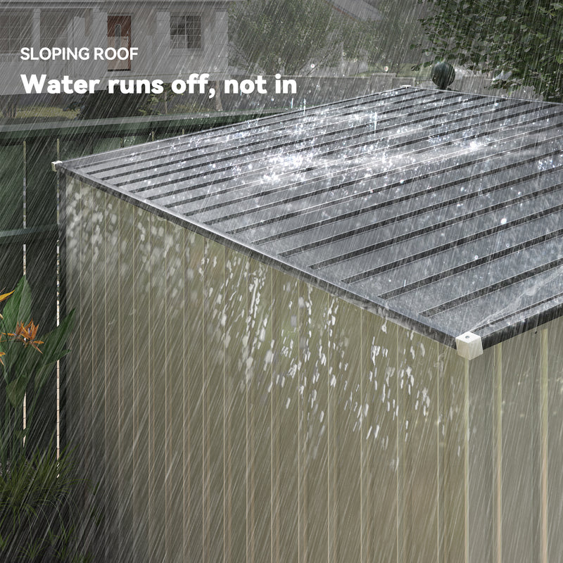 5x7 Garden Shed, Lean-to Metal Storage with Foundation, Sliding Door & 2 Vents for Garden Tools, White