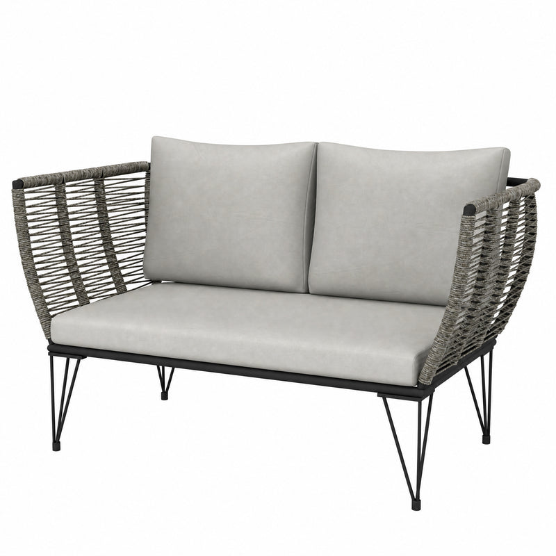 Outsunny - Outdoor Couch Patio Sofa with Cushions, 2 Seater Patio Furniture Loveseat with Galvanized Steel Frame, Light Grey