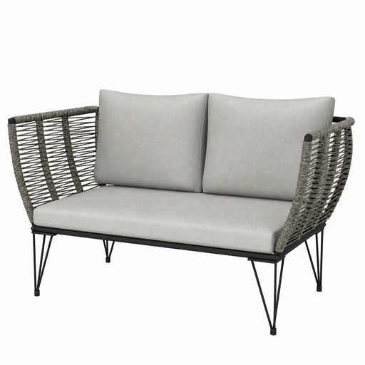 Outsunny - Outdoor Couch Patio Sofa with Cushions, 2 Seater Patio Furniture Loveseat with Galvanized Steel Frame, Light Grey