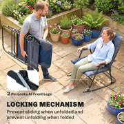 Outsunny - Folding Rocking Chair Set of 2 Padded Rockers with Armrest, Navy Blue