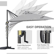 9ft Cantilever Patio Umbrella, Square Overhanging Umbrella with Cross Base, Crank Handle, Tilt Light Grey