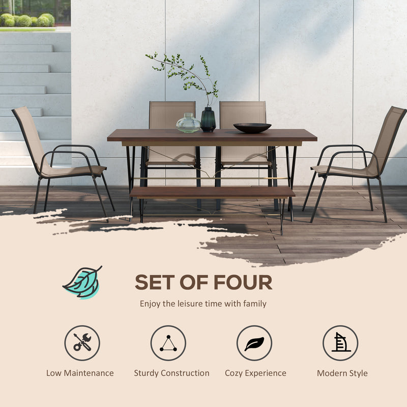 Outsunny - Set of 4 Outdoor Dining Chairs, Heavy Duty Stackable Patio Dining Set with Armrests for Balcony Garden, Grey