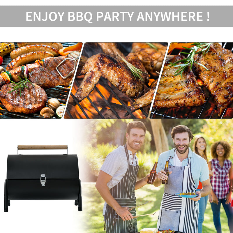 Outsunny - Outdoor Charcoal BBQ Grill, Tabletop Folding Barbecue Grill with Handle, 17.3" x 9.8" x 14", Black