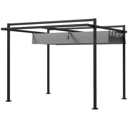 Outsunny - 10' x 10' Retractable Pergola, Garden Gazebo Shade Shelter, for Grill, Patio, Deck, Dark Grey