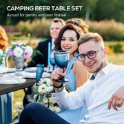 Outsunny - Folding Picnic Table with 2 Benches, 3-Piece Portable Outdoor Picnic Table Bench Set for 4, Patio Dining Table Set with Plastic Top, Steel Frame for Garden, Dark Grey