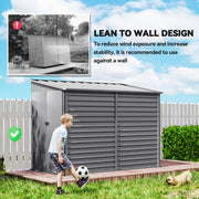 4.6' x 9' Steel Outdoor Storage Shed, Lean to Shed, Metal Tool House with Foundation Kit, Lockable Doors, Gloves and 2 Air Vents for Backyard, Patio, Lawn, Grey