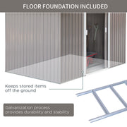 9'x6.3'Garden Storage Outdoor Shed w/ Floor Foundation Outdoor Yard Metal Tool Storage House Grey White
