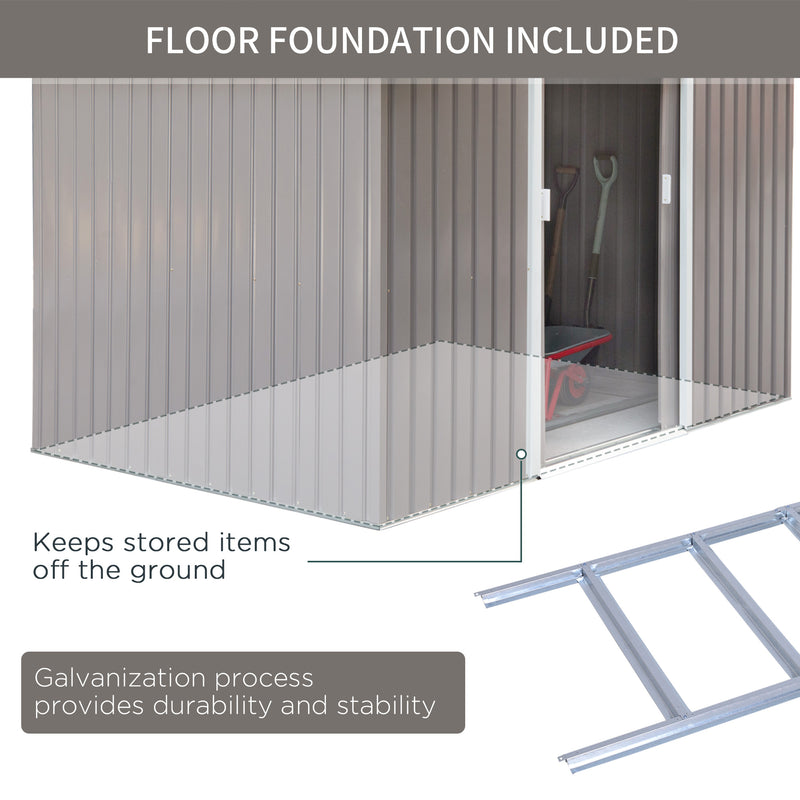 9'x6.3'Garden Storage Outdoor Shed w/ Floor Foundation Outdoor Yard Metal Tool Storage House Grey White