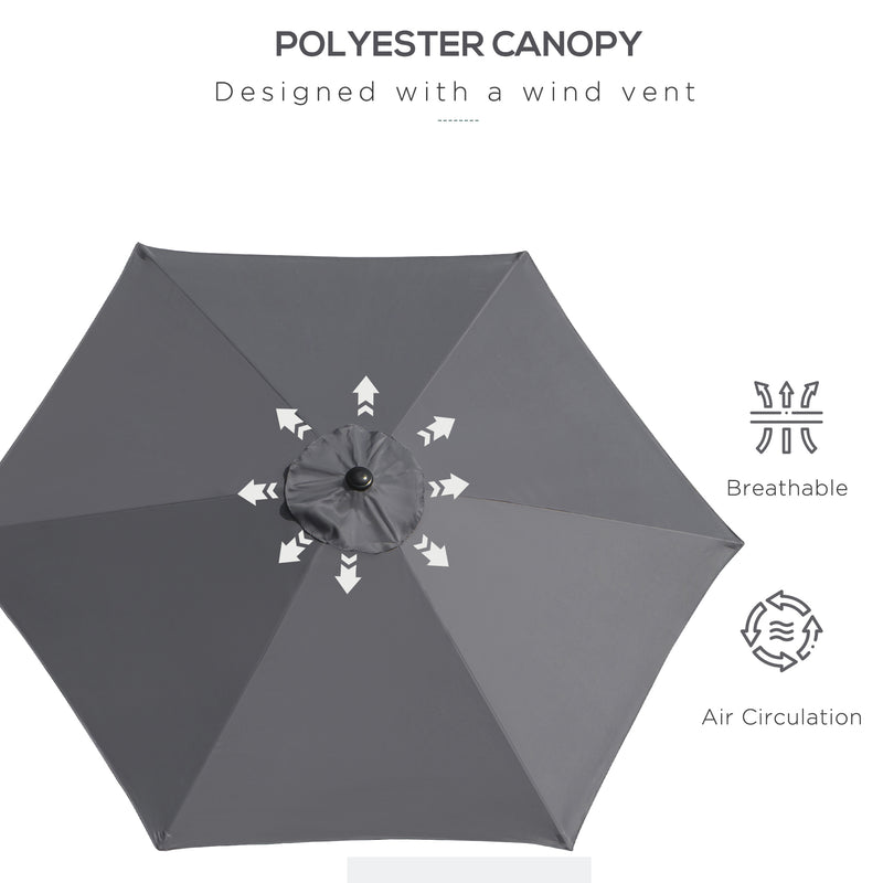 8.5FT Patio Umbrella, Round Garden Parasol with 6 Ribs, Market Sunshade Tilt Canopy w/ Crank Handle for Outdoor, Grey