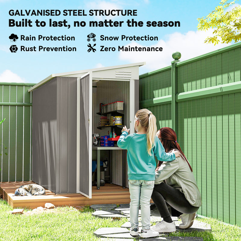 4' x 8' Outdoor Storage Shed Lean to Shed Outdoor Metal Tool Shed with Lockable Door and Air Vents, Light Grey
