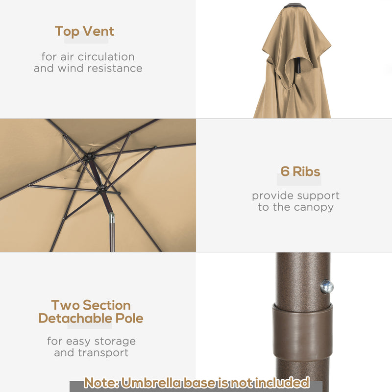 6.5x10ft Patio Umbrella, Rectangle Market Umbrella with Aluminum Frame and Crank Handle, Garden Parasol Outdoor Sunshade Canopy, Tan