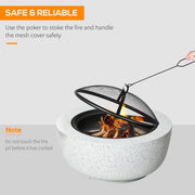 Outsunny - 24" Outdoor Fire Pit with Stone Effect, Wood-burning Firepit Fireplace with Spark Screen and Poker for Backyard Camping Bonfire, Gray