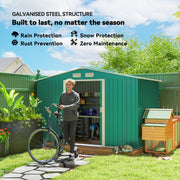 9.1' x 6.4' x 6.3' Garden Storage Shed w/ Foundation Kit Metal Tool Storage House w/ Double Doors Green